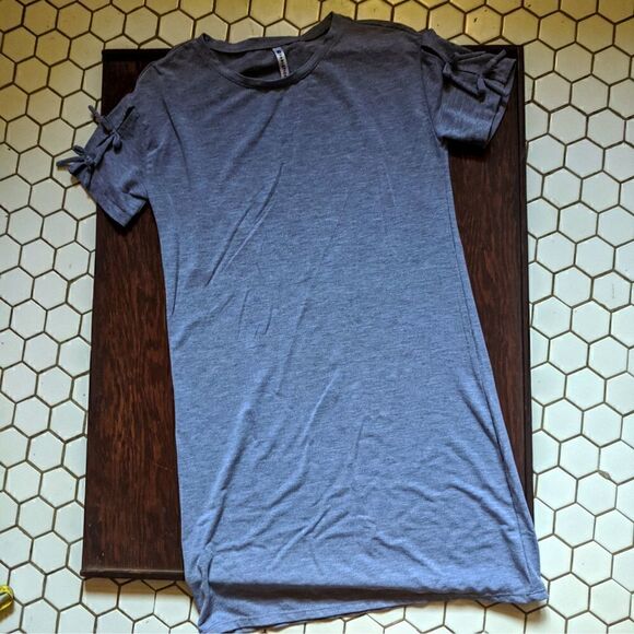 Fabletics Shirt Dress Short Sleeve Bow Detail Heathered Gray XS - Picture 1 of 6
